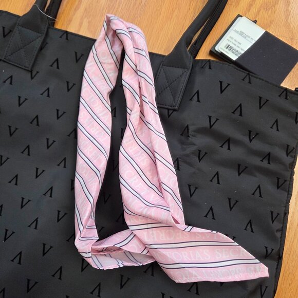 New NWT Victoria's Secret Black VS Tote Zip & Pink Scarf - Picture 8 of 8